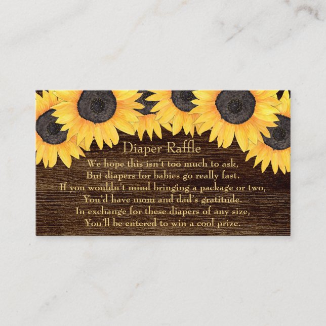 Rustic Sunflowers Diaper Raffle Baby Shower Card (Front)