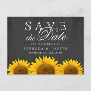 Rustic Sunflowers Elegant Chalkboard Save the Date Announcement Postcard