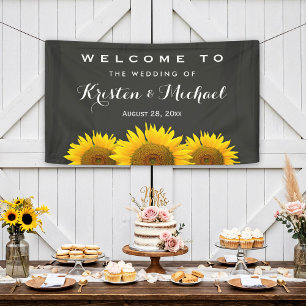 Rustic Sunflowers Elegant Chalkboard Wedding Party Banner