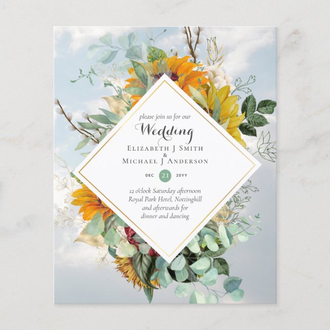 Rustic Sunflowers Eucalyptus Greenery Wedding Inv. Flyer (Front)