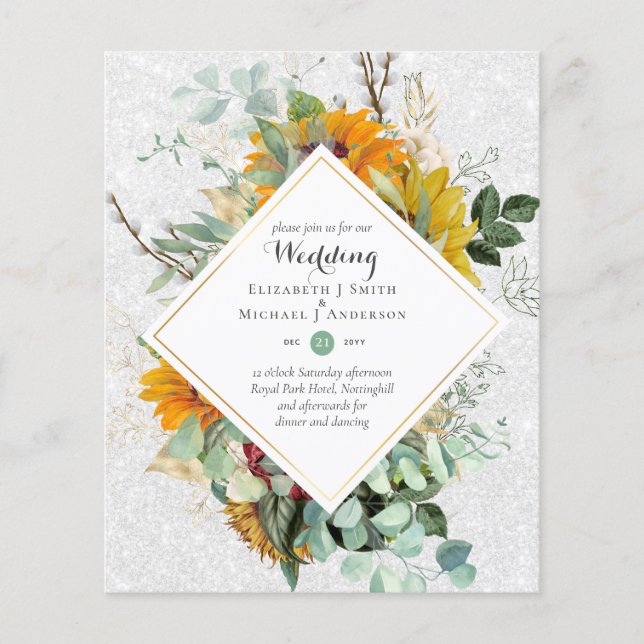 Rustic Sunflowers Eucalyptus Greenery Wedding Inv. Flyer (Front)