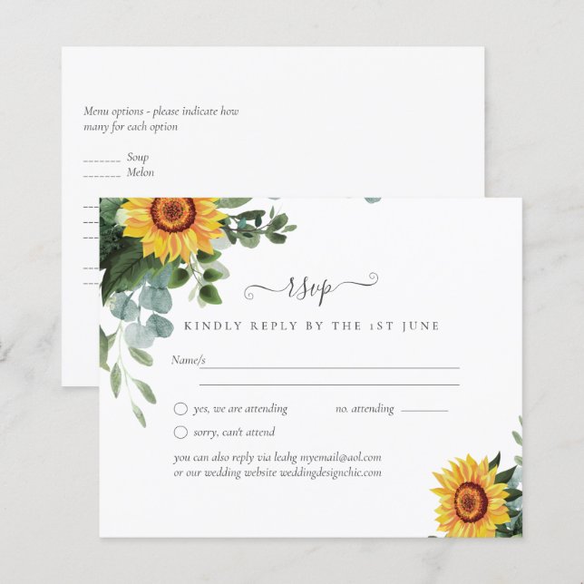 Rustic Sunflowers Eucalyptus Leaves Wedding (Front/Back)