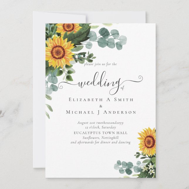 Rustic Sunflowers Eucalyptus Leaves Wedding (Front)