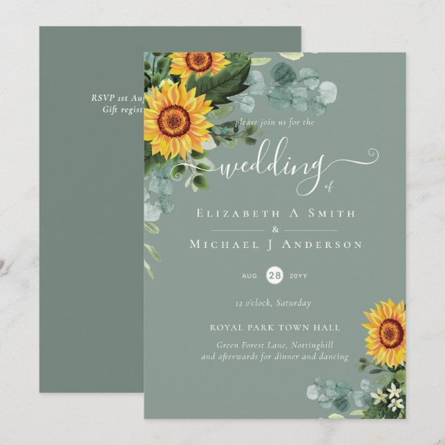 Rustic Sunflowers Eucalyptus Leaves Wedding (Front/Back)