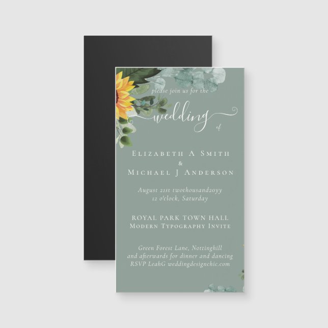 Rustic Sunflowers Eucalyptus Leaves Wedding (Front/Back)