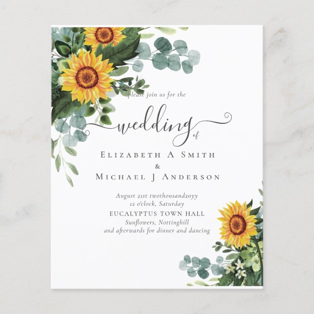 Rustic Sunflowers Eucalyptus Leaves Wedding Flyer (Front)
