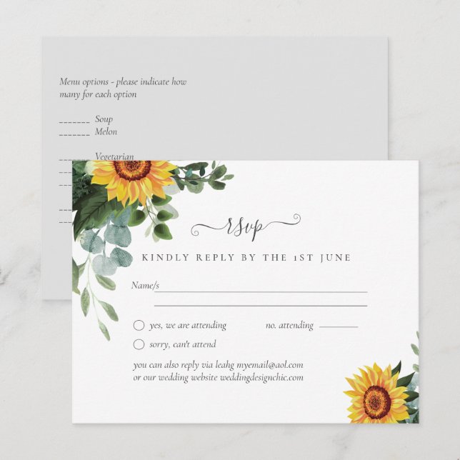 Rustic Sunflowers Eucalyptus Leaves Wedding Postcard (Front/Back)