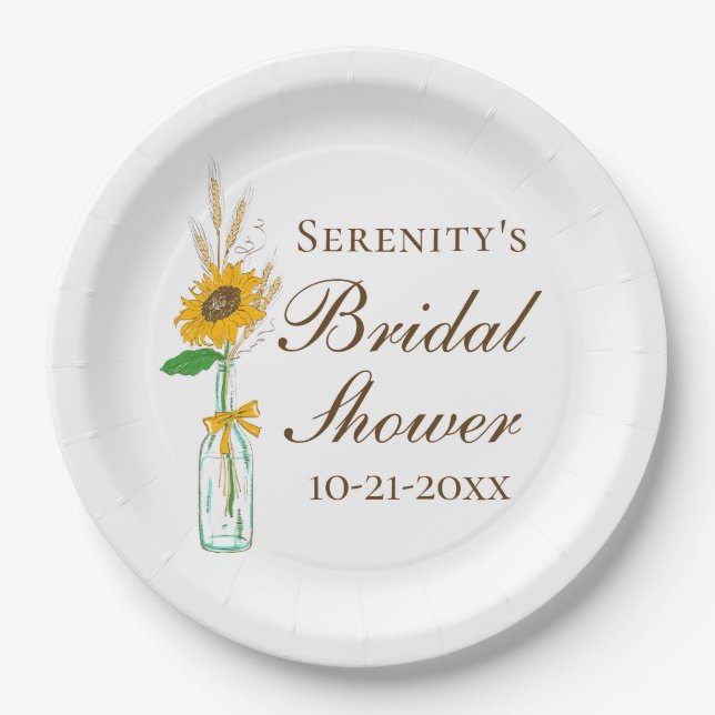 Rustic Sunflowers, Fall Country Floral Wedding Paper Plate (Front)