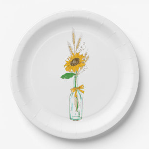 Rustic Sunflowers, Fall Country Floral Wedding Paper Plate