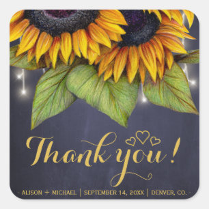 Rustic sunflowers fall favour thank you wedding square sticker