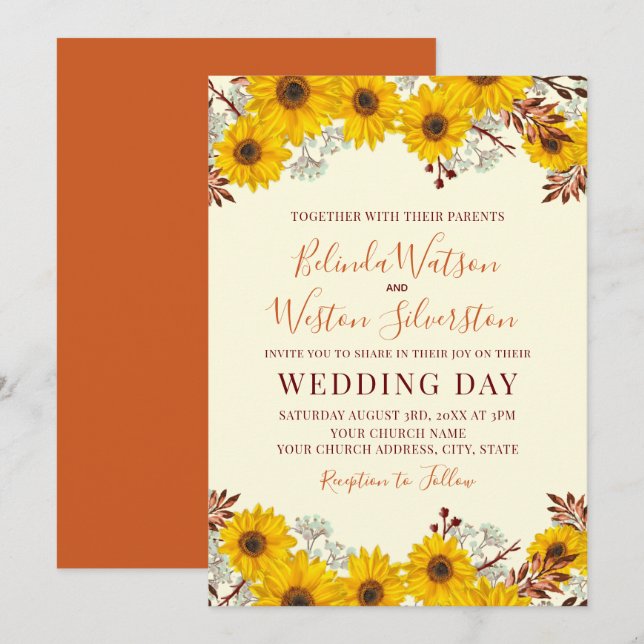 Rustic Sunflowers Fall Wedding Invitation (Front/Back)