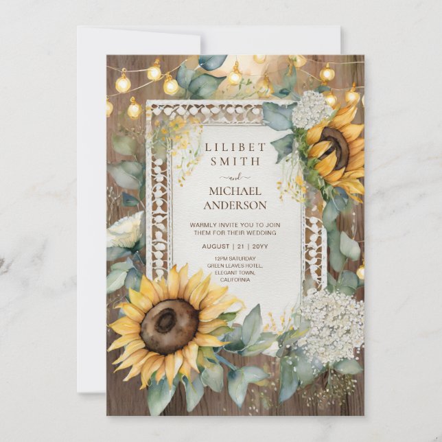 Rustic Sunflowers Farmhouse Garden Wedding  Invitation (Front)