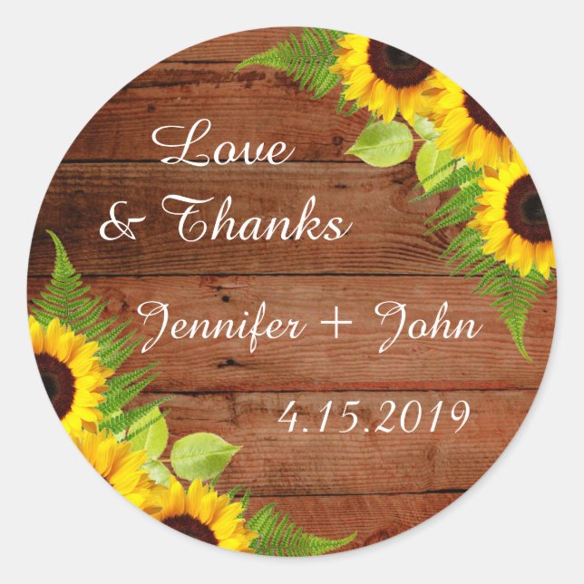 Rustic Sunflowers Fern Wedding Stickers (Front)