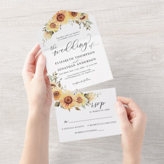 Rustic Sunflowers Floral Boho Wedding Details RSVP All In One Invitation (Tearaway)
