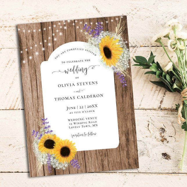 Rustic Sunflowers Floral Frame Wood Barn Wedding Invitation (Creator Uploaded)