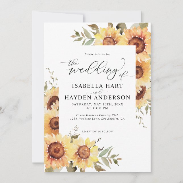 Rustic Sunflowers Floral Greenery Country Wedding Invitation (Front)