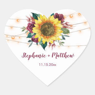 Rustic Sunflowers Floral String Lights Heart Sticker