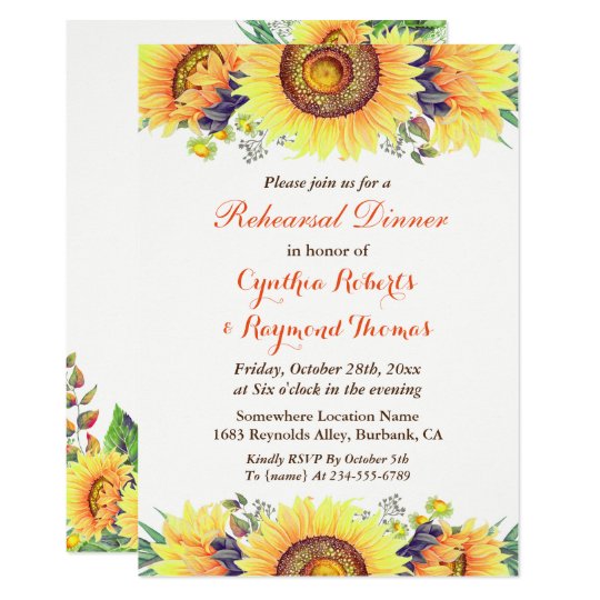 Rustic Sunflowers Floral Wedding Rehearsal Dinner Card