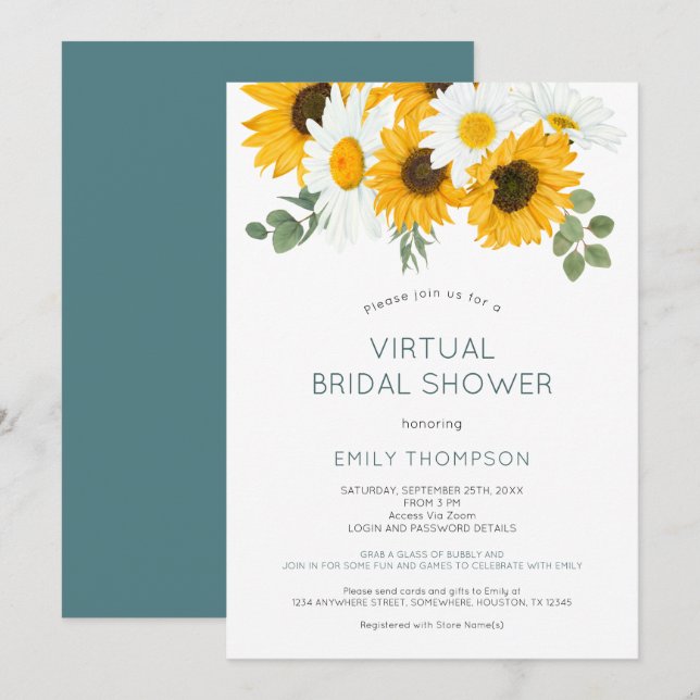 Rustic Sunflowers Florals Virtual Bridal Shower Invitation (Front/Back)