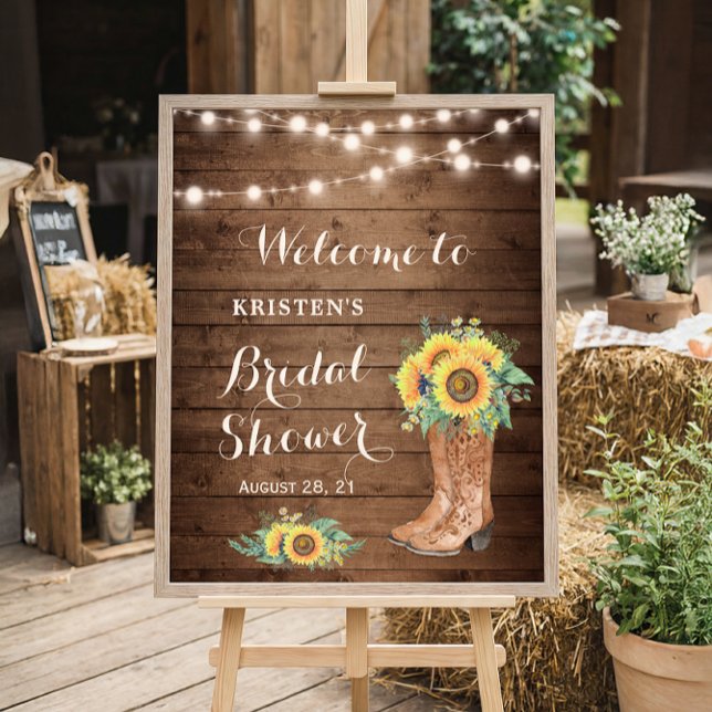 Rustic Sunflowers Girl Boots Lights Bridal Shower Poster (Creator Uploaded)