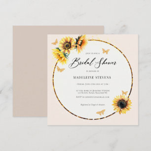Rustic Sunflowers Gold Butterfy Boho Bridal Shower Invitation