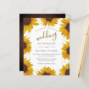 Rustic Sunflowers Gold Dots Wedding Invitation