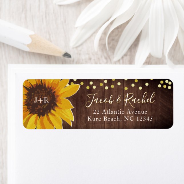 Rustic Sunflowers Gold Dots Wedding Return Address (Insitu)