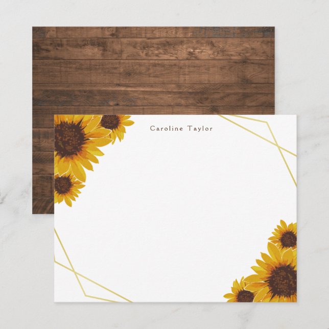 Rustic Sunflowers Gold Geometric Wood Personalised Card (Front/Back)