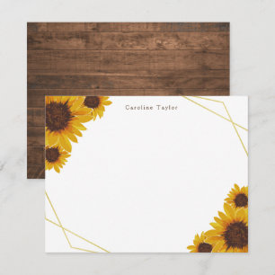 Rustic Sunflowers Gold Geometric Wood Personalised Card