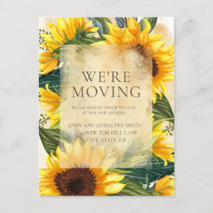 Rustic Sunflowers Green Leaves Change Address Postcard
