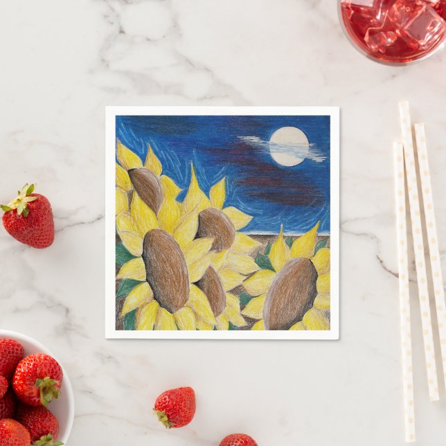 Rustic Sunflowers Harvest Hand Drawn Folk Art Napkin (Insitu)