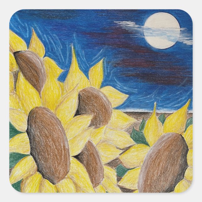 Rustic Sunflowers Harvest Hand Drawn Folk Art Square Sticker (Front)