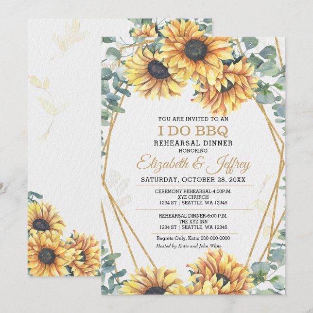 Rustic Sunflowers I Do BBQ Rehearsal Dinner Invitation (Front/Back)