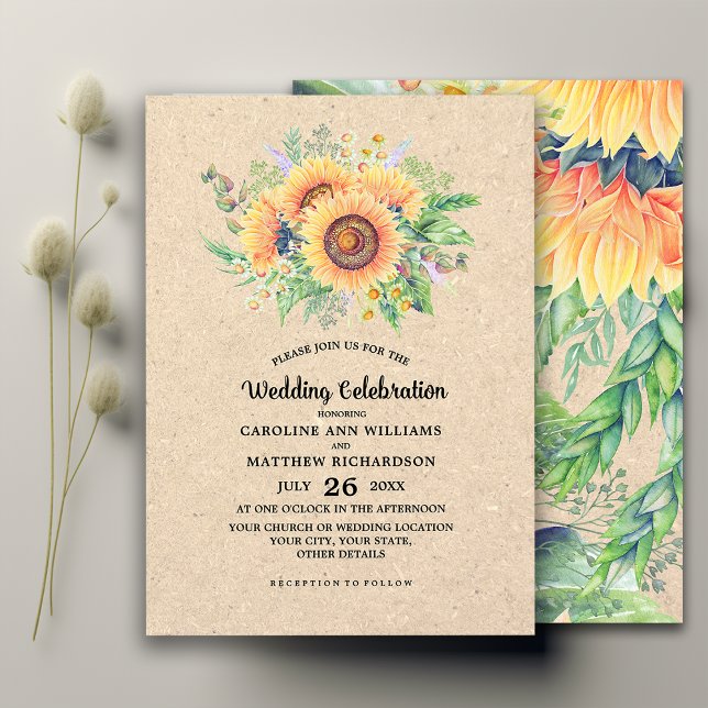 Rustic Sunflowers Kraft Paper Wedding  Invitation (Creator Uploaded)