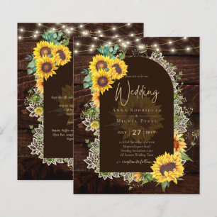Rustic Sunflowers Lace Lights Arch Summer Wedding