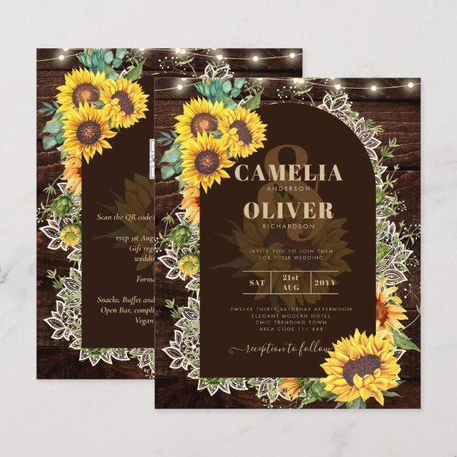 Rustic Sunflowers Lace Lights Arch Summer Wedding (Front/Back)