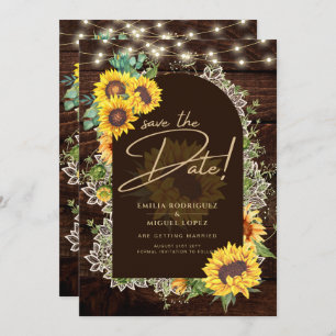 Rustic Sunflowers Lace Lights Arch Summer Wedding Invitation