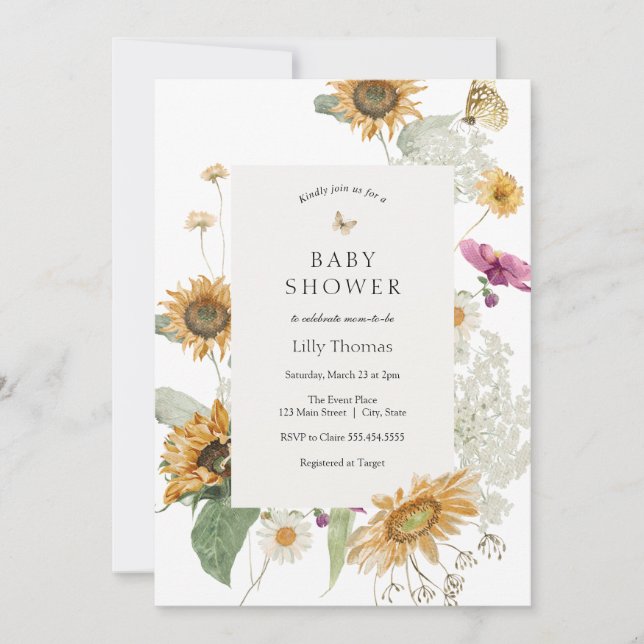 Rustic Sunflowers Late Summer Baby Shower Invitation (Front)