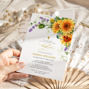 Rustic Sunflowers & Lavander Baptism Invitation