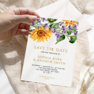 Rustic Sunflowers & Lavander Save the Date Invitation