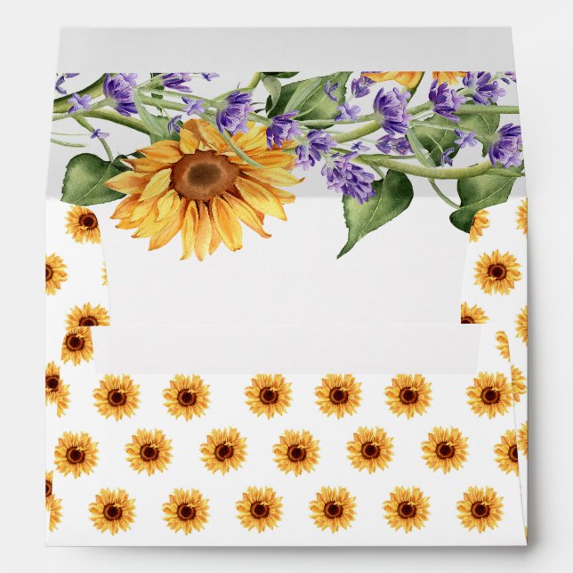Rustic Sunflowers & Lavander Wedding Envelope (Back (Bottom))