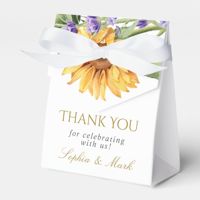Rustic Sunflowers & Lavander Wedding Favour Box (Front Side)