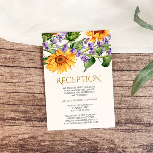 Rustic Sunflowers & Lavender Reception Cards (Creator Uploaded)