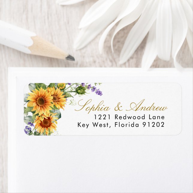 Rustic Sunflowers & Lavender Return Address Label (Insitu)