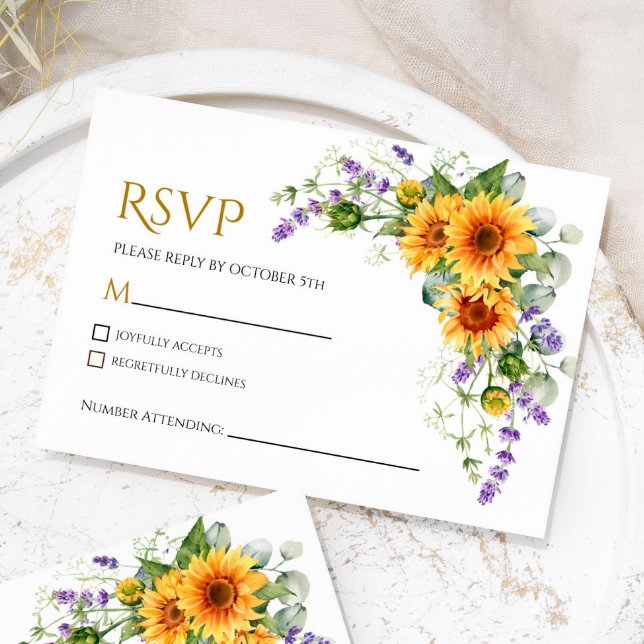 Rustic Sunflowers & Lavender RSVP Wedding Card (Creator Uploaded)