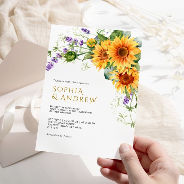 Rustic Sunflowers & Lavender Wedding Invitetion Invitation (Creator Uploaded)