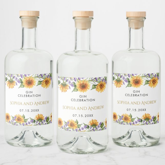 Rustic Sunflowers & Lavender Wedding  Liquor Label (Bottles)