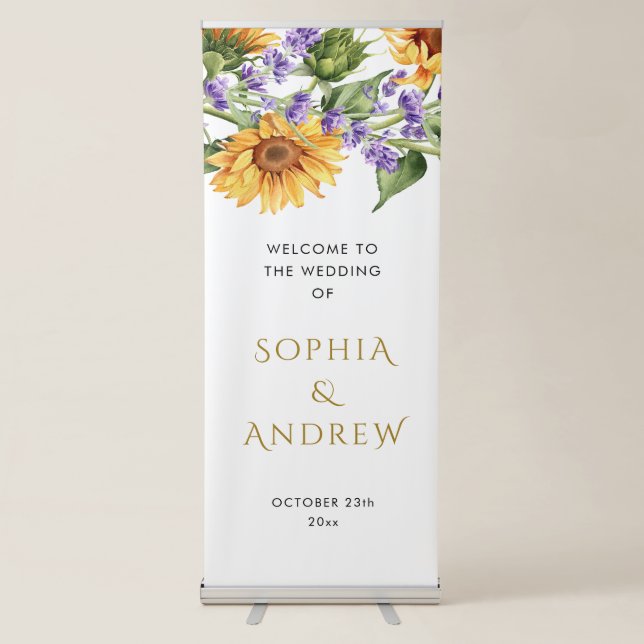 Rustic Sunflowers & Lavender Wedding Retractable Banner (Front)