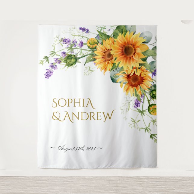 Rustic Sunflowers & Lavender Wedding Tapestry (Front)