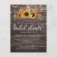 Rustic Sunflowers Lights Bridal Shower Invitation